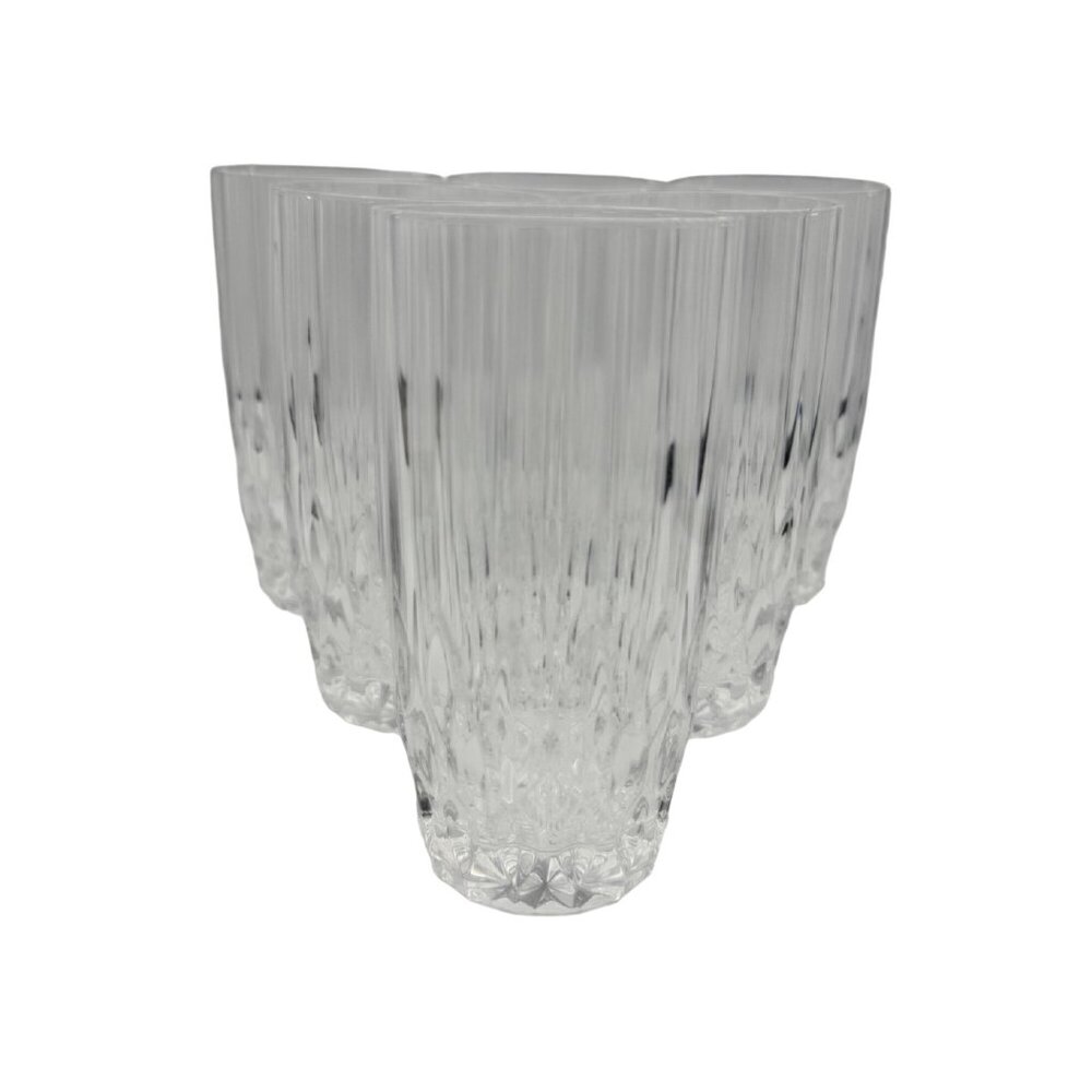 Six Crystal Tumblers Elegant Ribbed Design Clear Glassware Set Durable & Stylish